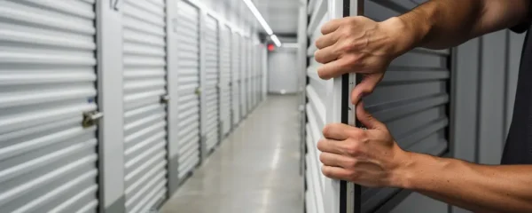 Couloir de centre de self-stockage avec portes de box alignées à Strasbourg